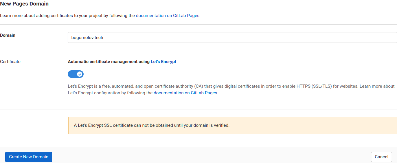 GitLab Pages New Domain