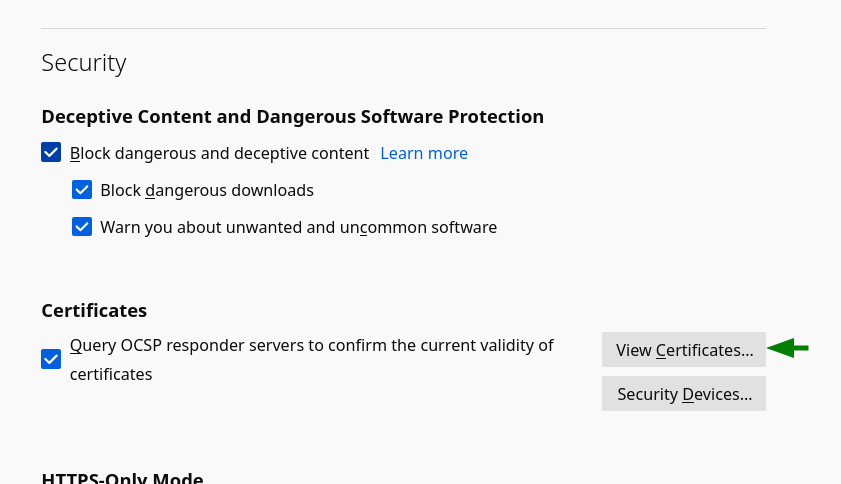 Firefox Privacy & Security menu screenshot