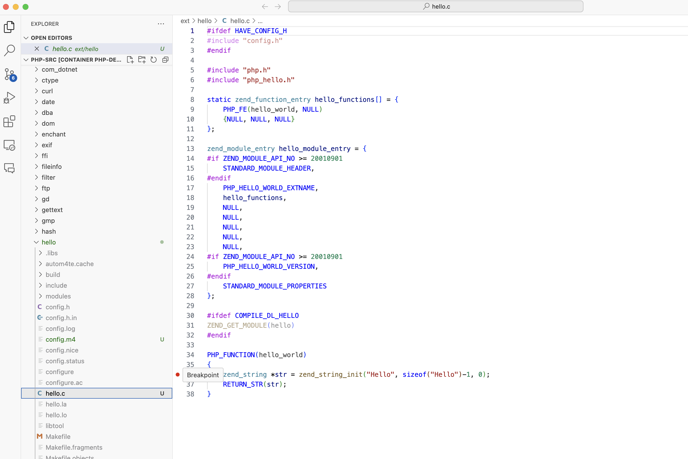 Set a debug breakpoint in Visual Studio Code